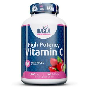 Haya Labs High Potency Vitamin C  with Rose Hips 100 tab. (Vitaminas C su paprastuoju erškėčiu)